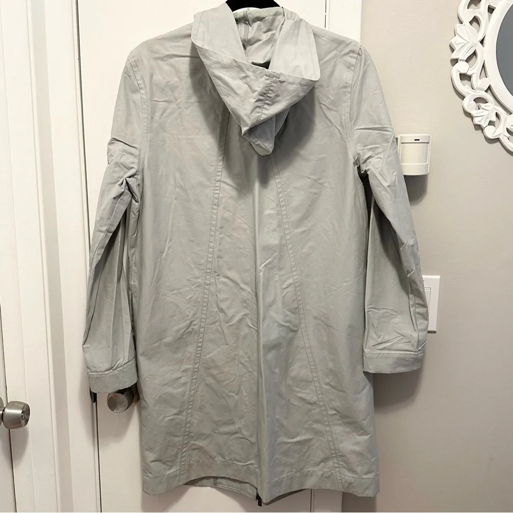 Kate Spade Saturday Gray Rain Trench Coat M Unlined Hooded Full Zip Pockets